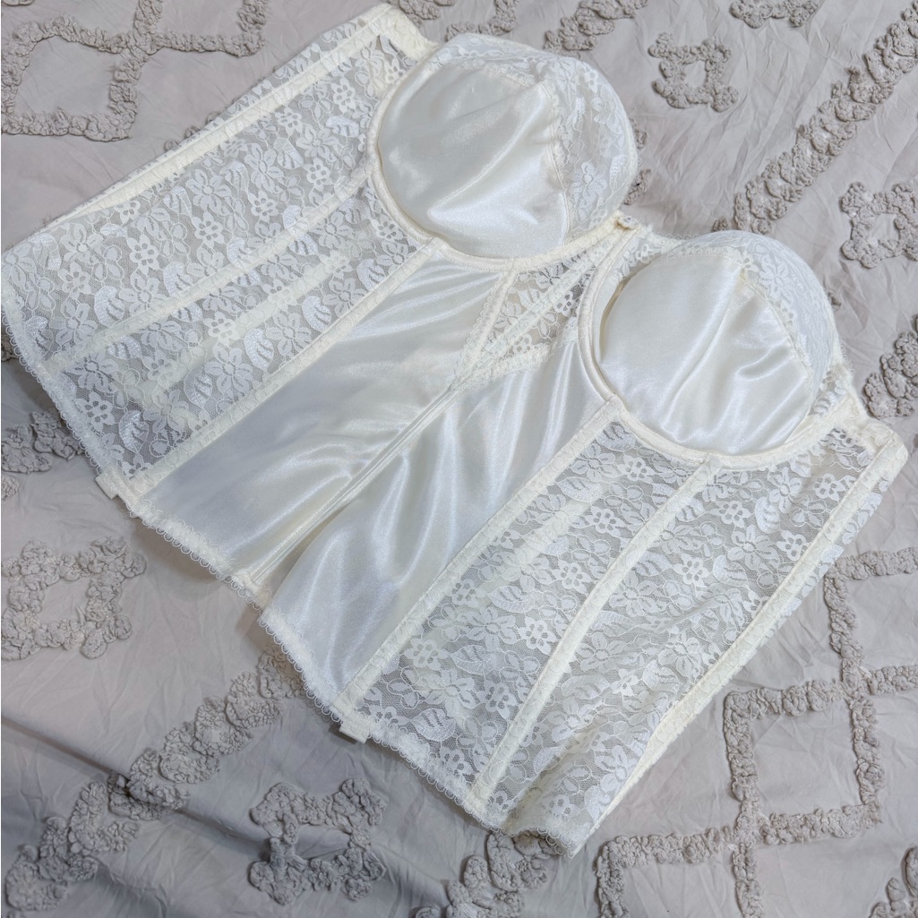 Dominique Ivory Lace Bustier With Satin Cups
